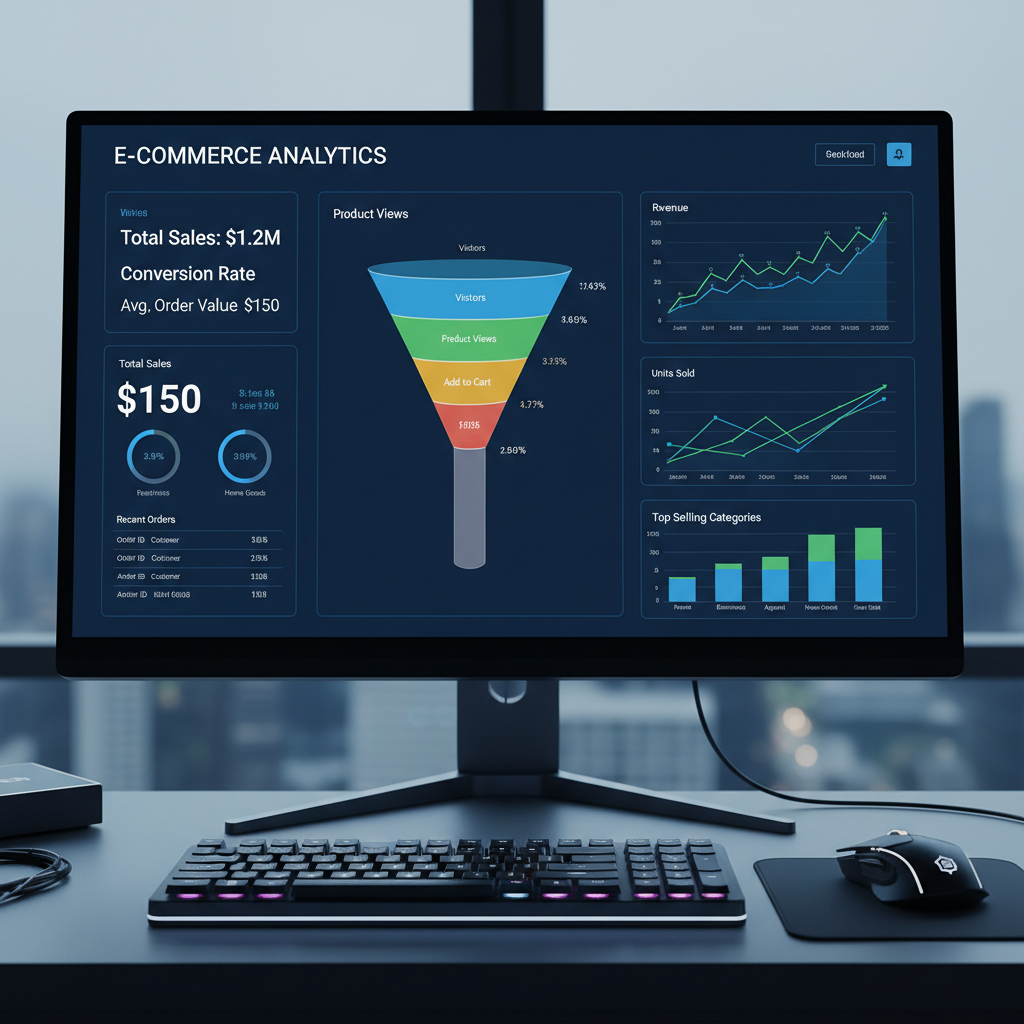 E-commerce analytics dashboard showing revenue charts and inventory management