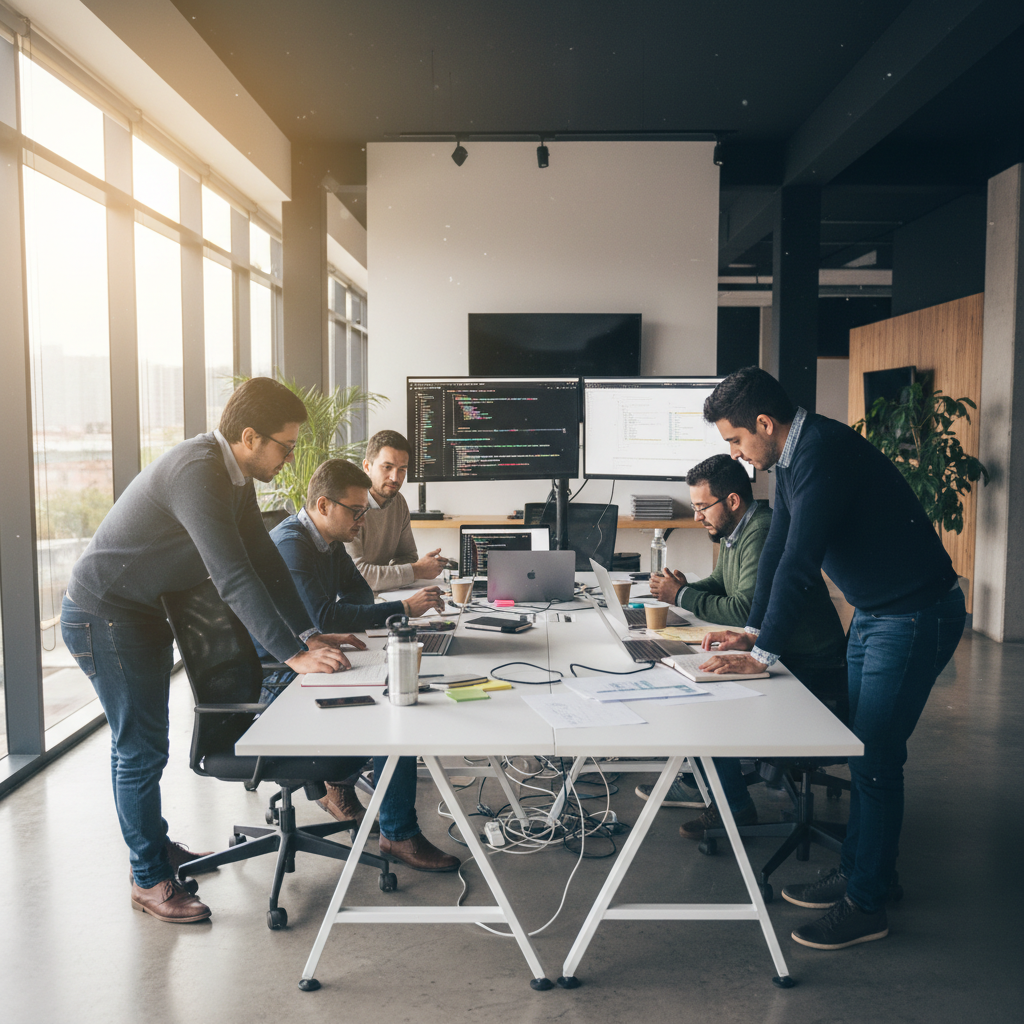 Colombian developers in Bogotá doing a code quality review session